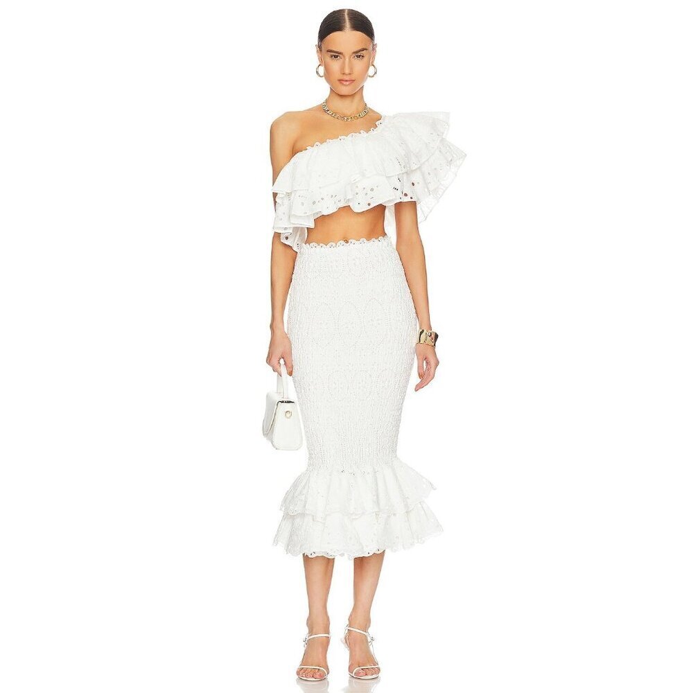 Charo Ruiz Ibiza Liliana Eyelet Midi Skirt White Fruition Womens Size Small